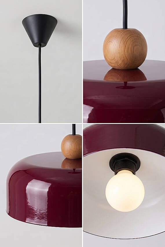 Marella Ahşap Boncuklu Avize 30 cm - Bordo - 3