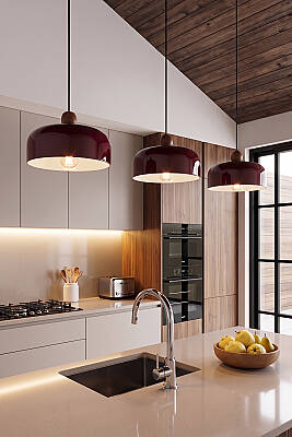 Marella Ahşap Boncuklu Avize 30 cm - Bordo - 4