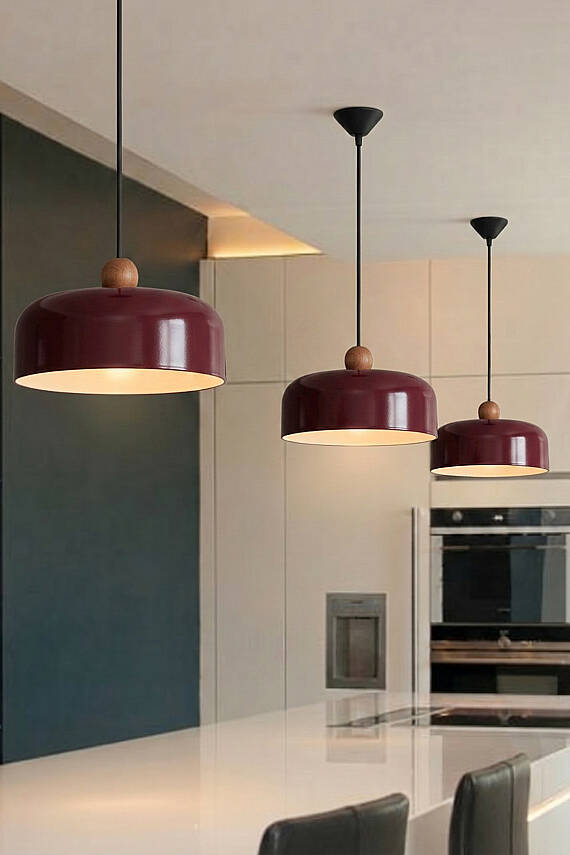 Marella Ahşap Boncuklu Avize 30 cm - Bordo - 5