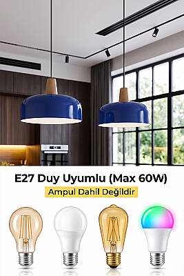 Marella Ahşap Avize 30 cm - Lacivert - 7