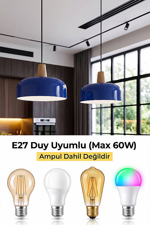 Marella Ahşap Avize 30 cm - Lacivert - 7