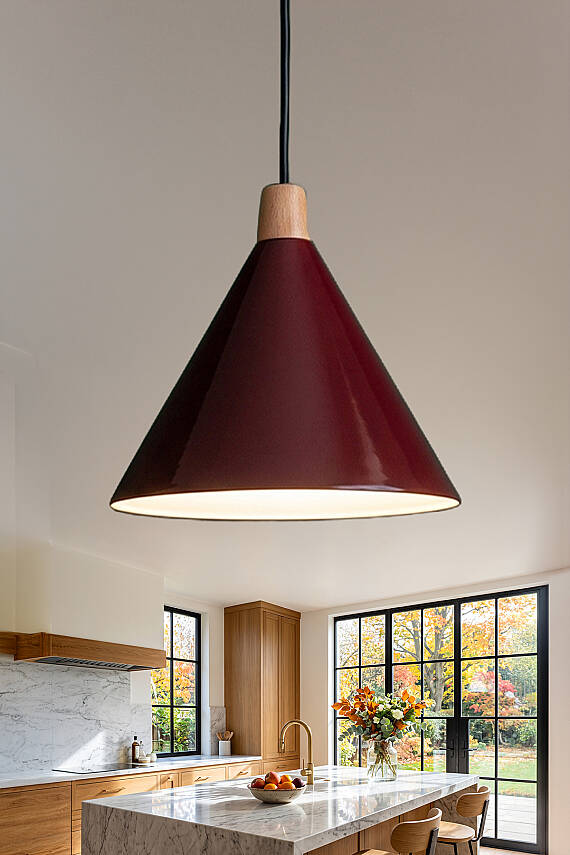 Cone Ahşap Avize 25 cm - Bordo - 1
