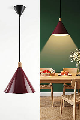 Cone Ahşap Avize 25 cm - Bordo - 2