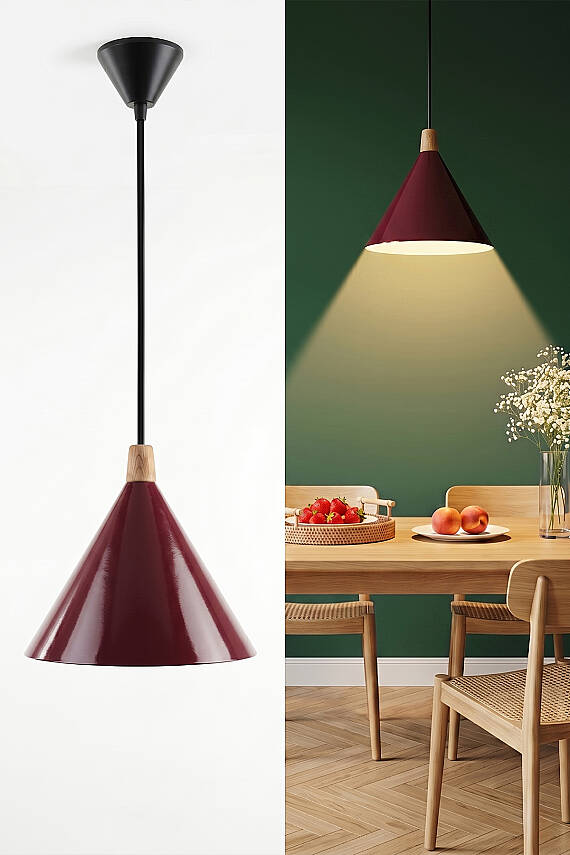 Cone Ahşap Avize 25 cm - Bordo - 2
