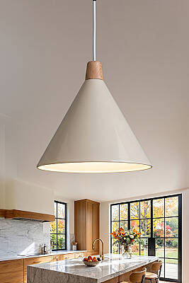Cone Ahşap Avize 25 cm - Krem - MARRIEN