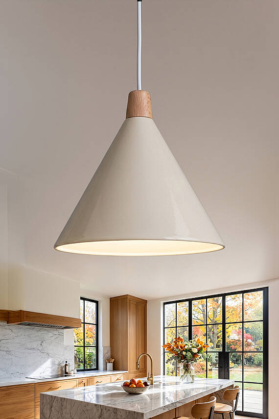 Cone Ahşap Avize 25 cm - Krem - 1