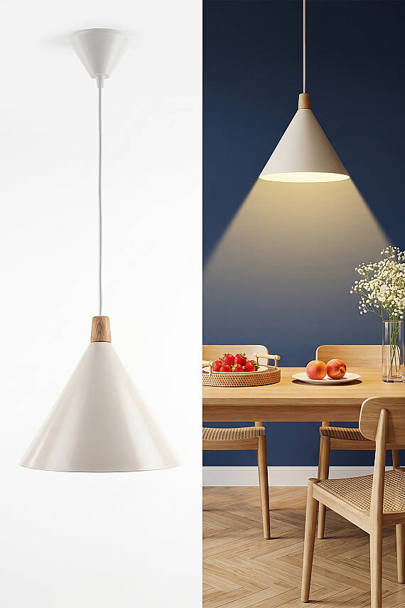 Cone Ahşap Avize 25 cm - Krem - 2