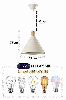 Cone Ahşap Avize 25 cm - Krem - 7