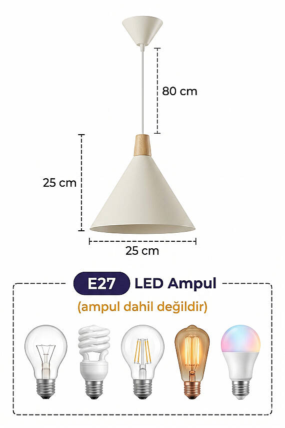 Cone Ahşap Avize 25 cm - Krem - 7