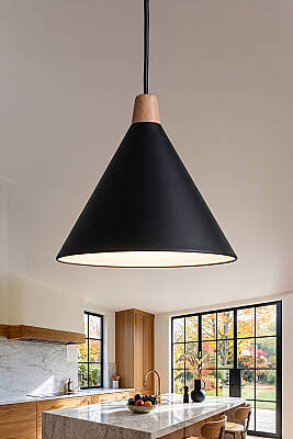 Cone Ahşap Avize 25 cm - Siyah - MARRIEN