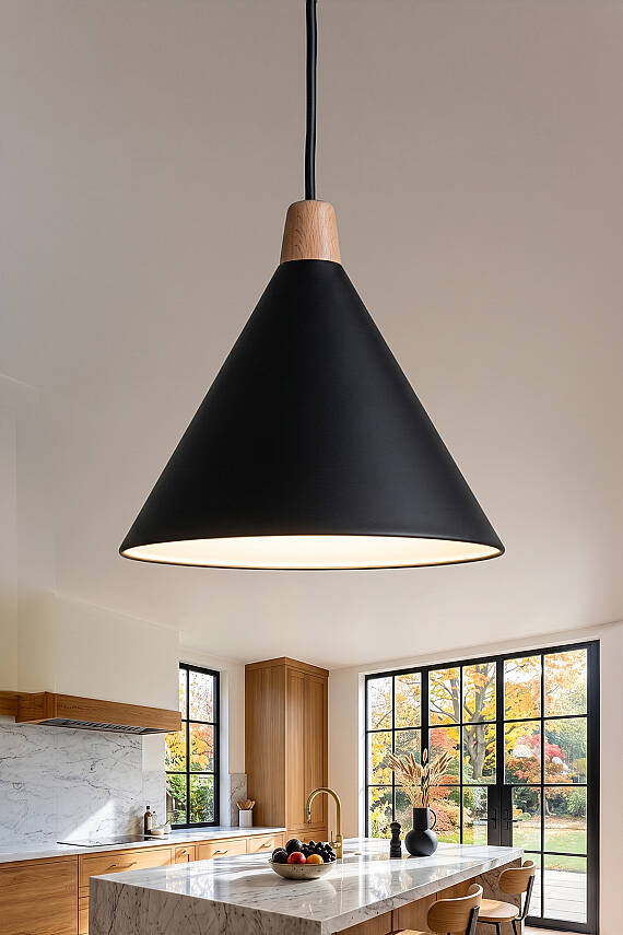 Cone Ahşap Avize 25 cm - Siyah - 1