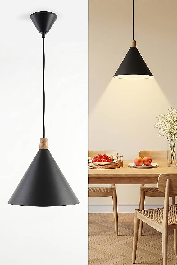 Cone Ahşap Avize 25 cm - Siyah - 2