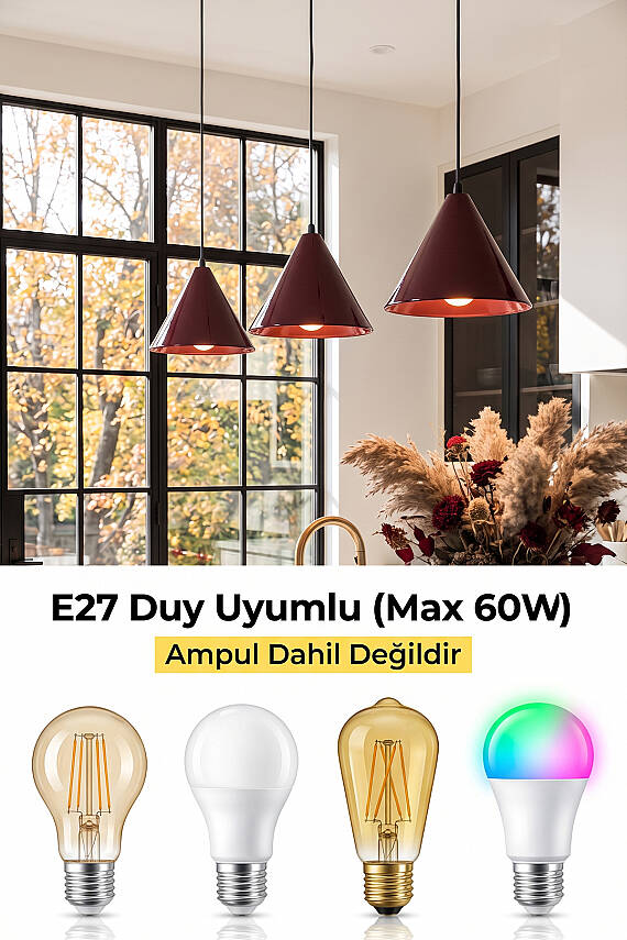 Cone Metal Avize 25 cm - Bordo - 6