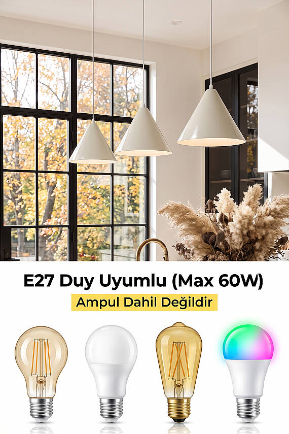Cone Metal Avize 25 cm - Krem - 6