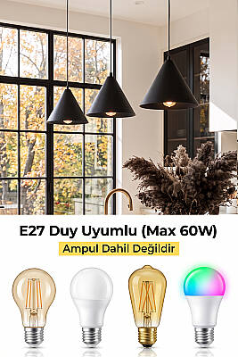 Cone Metal Avize 25 cm - Siyah - 6