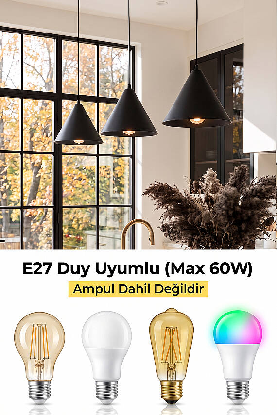 Cone Metal Avize 25 cm - Siyah - 6