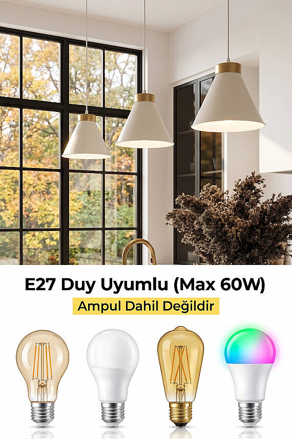 Liva Gold Metal Avize 20 cm - Krem - 6