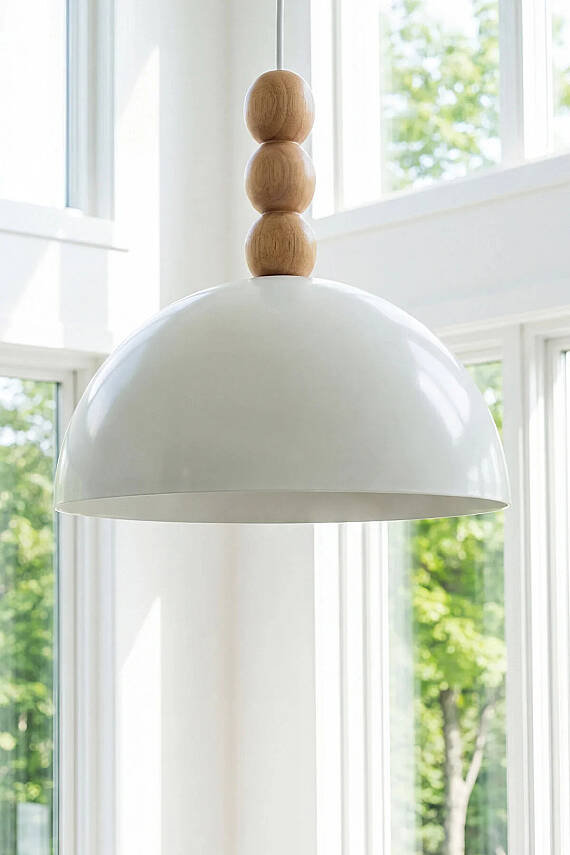 Luna Ahşap 3 Boncuklu Avize 30 cm - Beyaz - 5