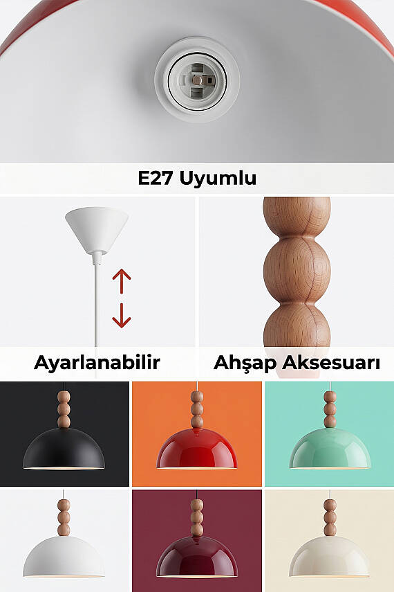 Luna Ahşap 3 Boncuklu Avize 30 cm - Beyaz - 7