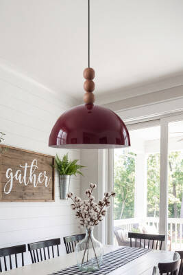 Luna Ahşap 3 Boncuklu Avize 30 cm - Bordo - 2