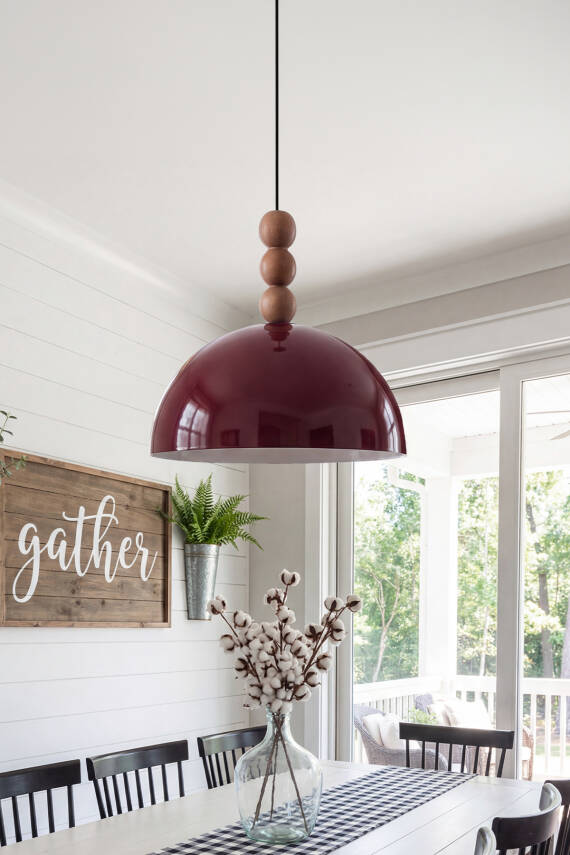 Luna Ahşap 3 Boncuklu Avize 30 cm - Bordo - 2
