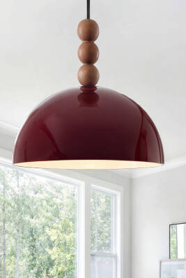 Luna Ahşap 3 Boncuklu Avize 30 cm - Bordo 