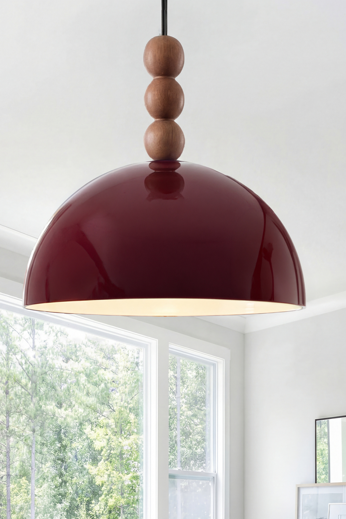 Luna Ahşap 3 Boncuklu Avize 30 cm - Bordo