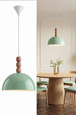Luna Ahşap 3 Boncuklu Avize 30 cm - Mint Yeşili - 2
