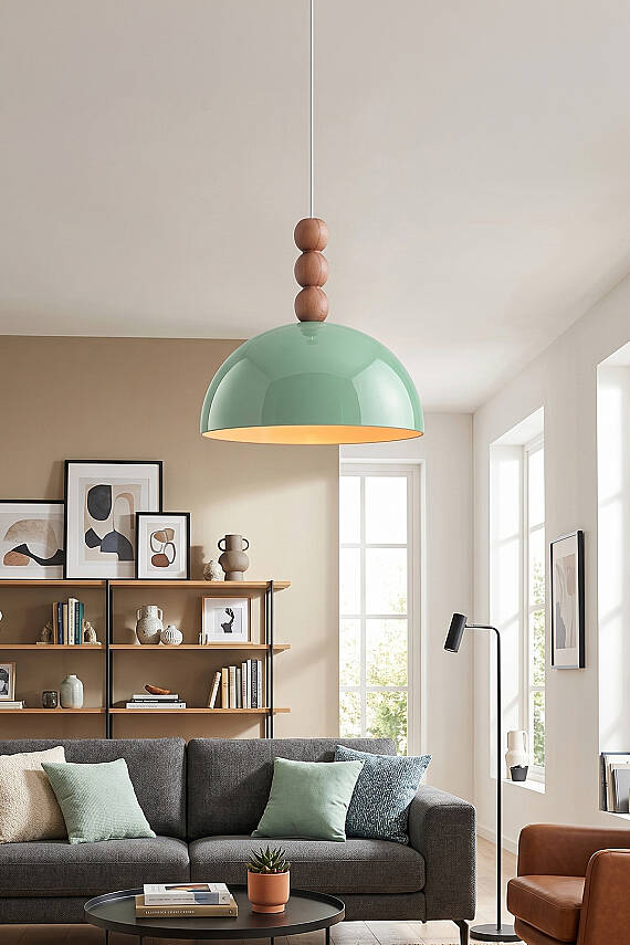 Luna Ahşap 3 Boncuklu Avize 30 cm - Mint Yeşili - 3