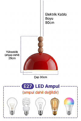 Luna Ahşap 3 Boncuklu Avize 30 cm - Turuncu - 5