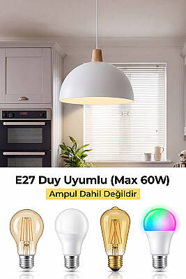 Luna Ahşap Avize 30 cm - Beyaz - 4