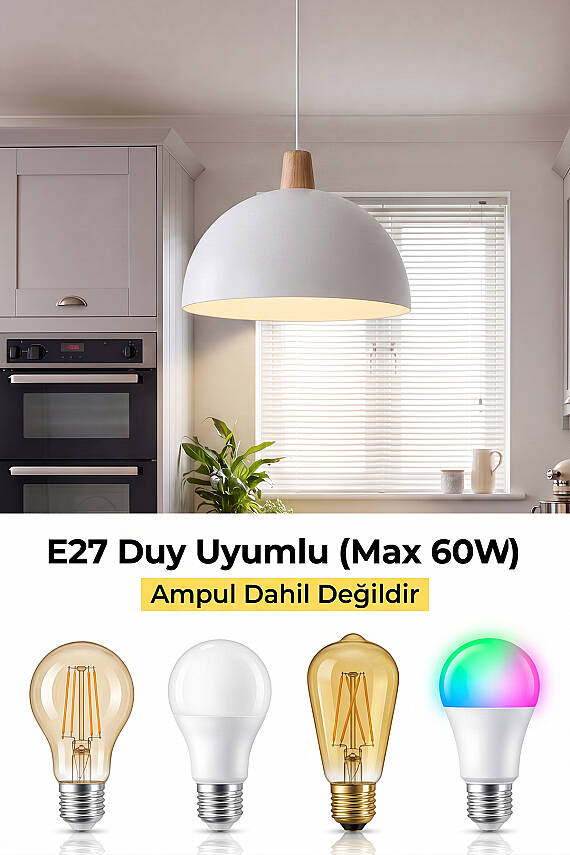 Luna Ahşap Avize 30 cm - Beyaz - 4