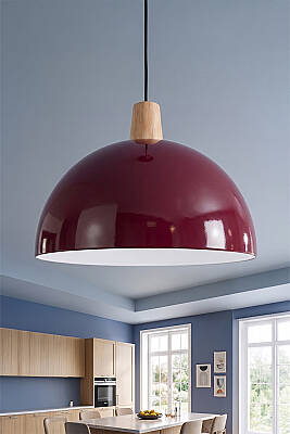 Luna Ahşap Avize 30 cm - Bordo 