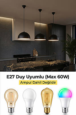 Luna Siyah Metal Sarkıt (30 cm) | Yemek Masası Üstü Avize | Mutfak & Salon Aydınlatması - 5