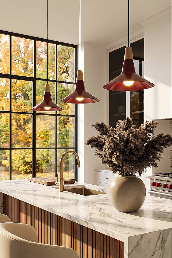 Ruby Ahşap Avize 30 cm - Bordo - 3