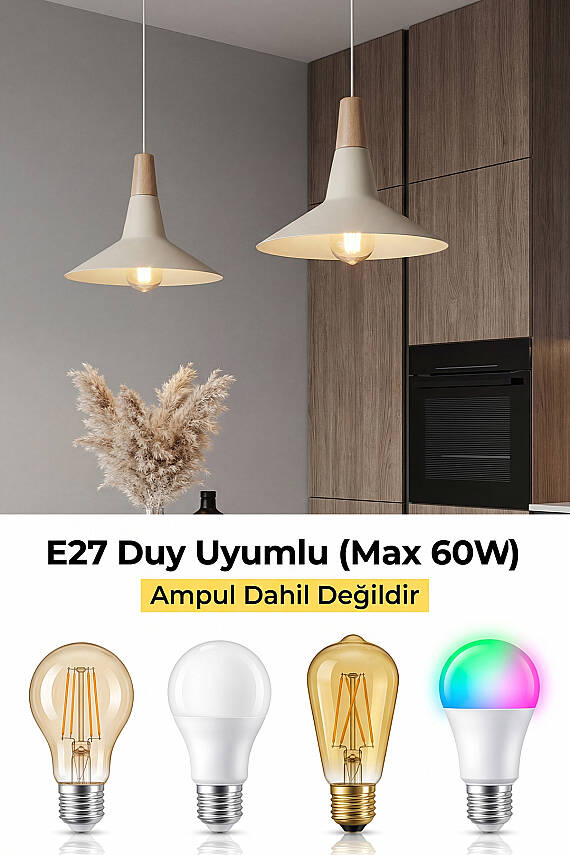 Ruby Ahşap Avize 30 cm - Krem - 6