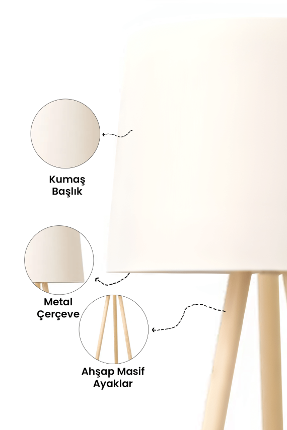 Woody Tripod Krem Kumaş Lambader - 7