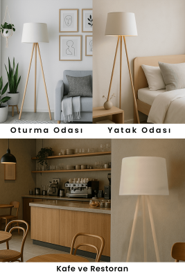 Woody Tripod Krem Kumaş Lambader - 9