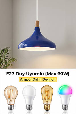 Nova Ahşap Avize 35 cm - Lacivert - 6