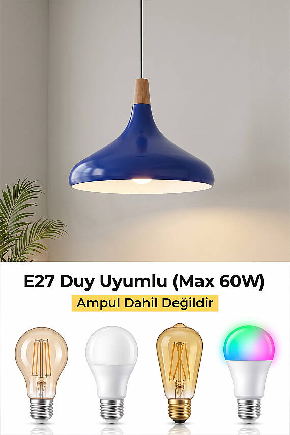 Nova Ahşap Avize 35 cm - Lacivert - 6