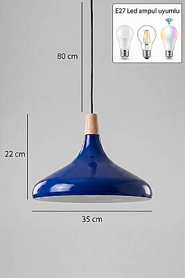 Nova Ahşap Avize 35 cm - Lacivert - 7