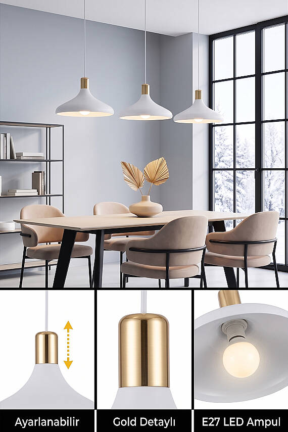 Nova Golden Beyaz Gold Aksesuarlı Metal Sarkıt (35 cm) - 4