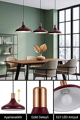 Nova Golden Bordo Gold Aksesuarlı Metal Sarkıt (35 cm) - 4
