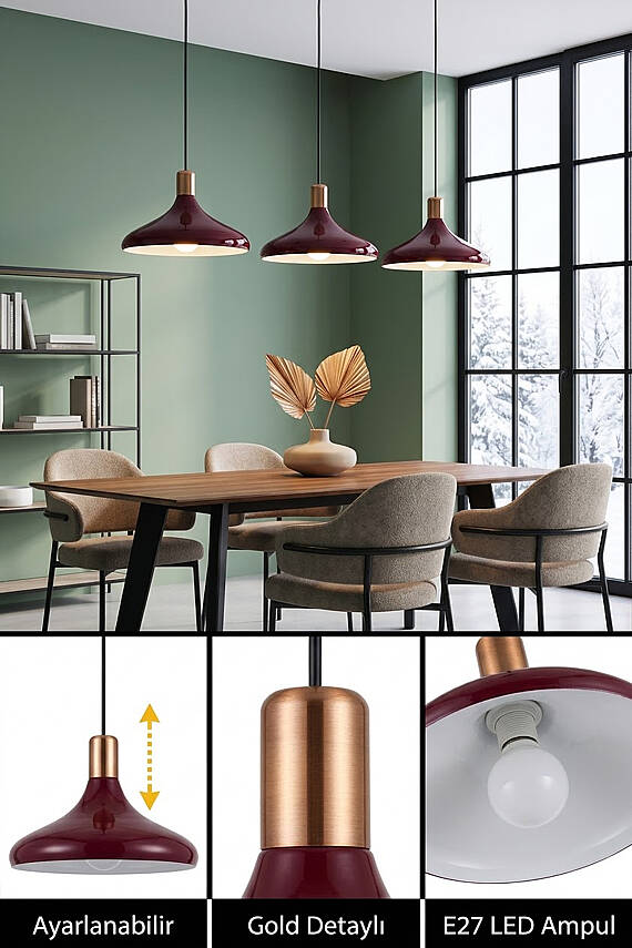 Nova Golden Bordo Gold Aksesuarlı Metal Sarkıt (35 cm) - 4