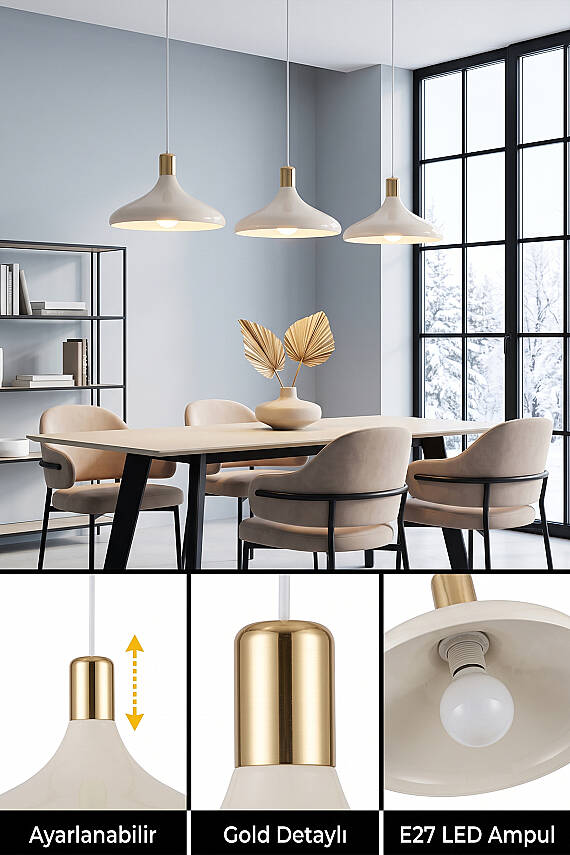 Nova Golden Krem Gold Aksesuarlı Metal Sarkıt (35 cm) - 2