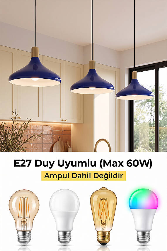 Nova Golden Lacivert Gold Aksesuarlı Metal Sarkıt (35 cm) - 6