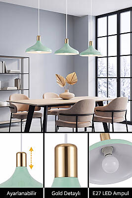 Nova Golden Mint Yeşili Gold Aksesuarlı Metal Sarkıt (35 cm) - 4