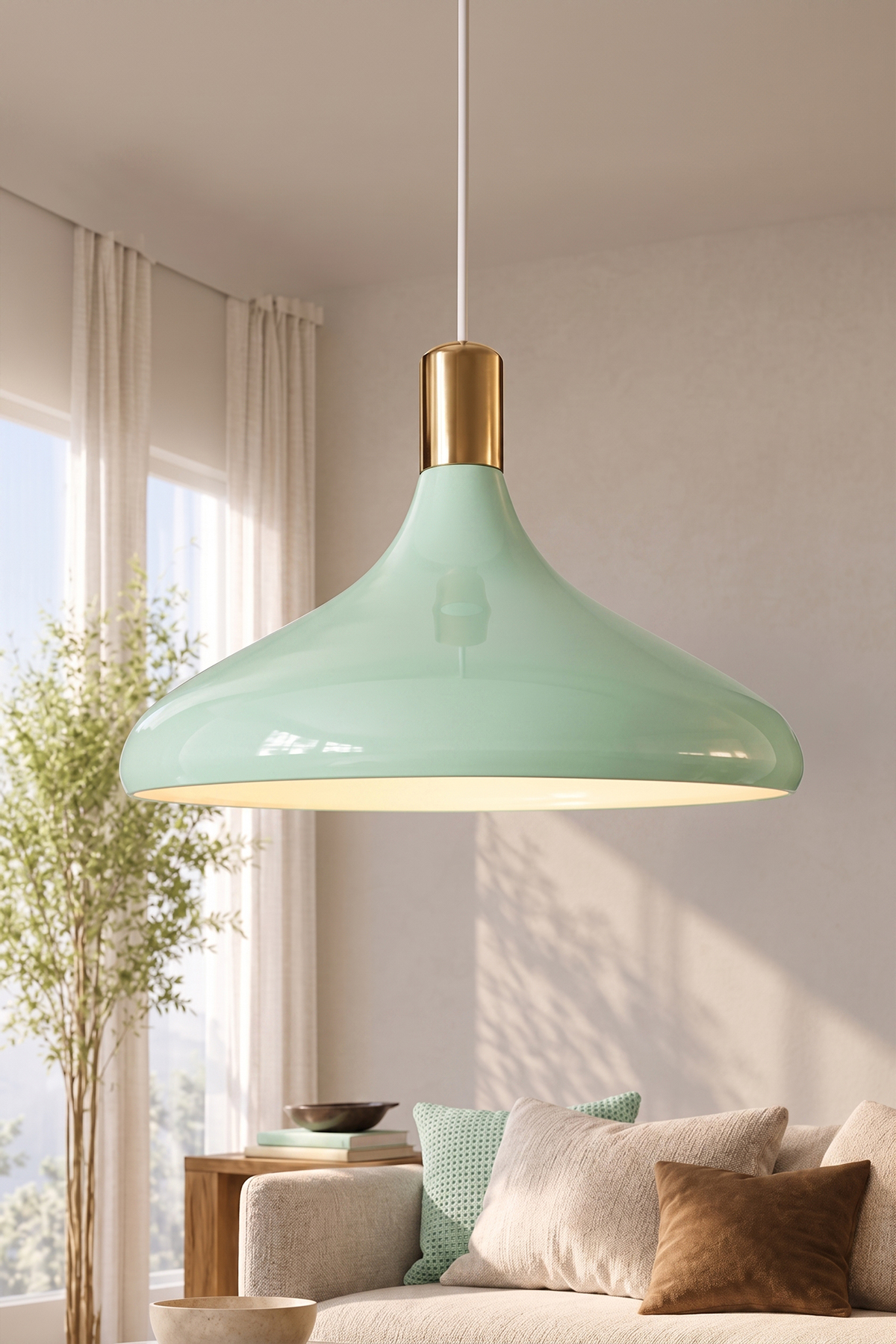 Nova Golden Mint Yeşili Gold Aksesuarlı Metal Sarkıt (35 cm)