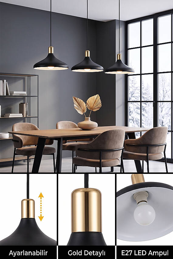 Nova Golden Siyah Gold Aksesuarlı Metal Sarkıt (35 cm) - 4