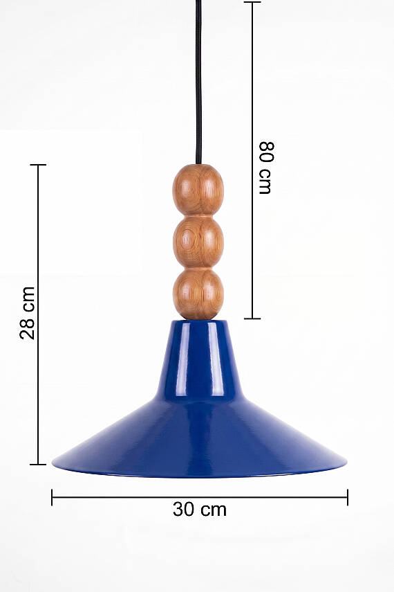 Ruby Ahşap 3 Boncuklu Avize 30 cm - Lacivert - 7